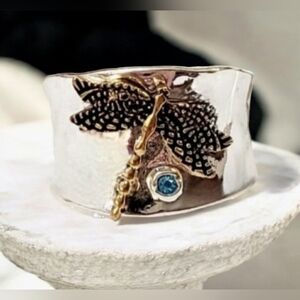 Womens Dragonfly Vintage Silver Ring
